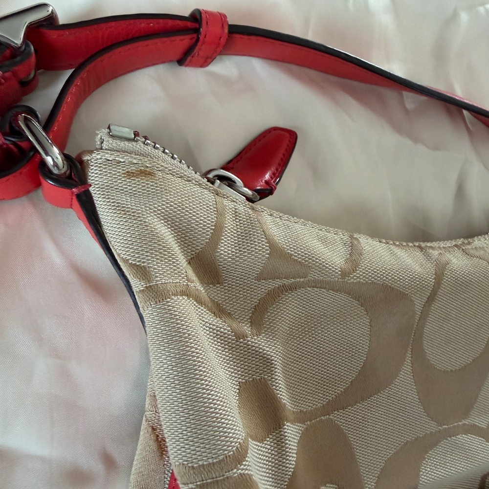 Coach Legacy Signature Khaki and Coral Hobo Bag style 22392 - Picture 4 of 13